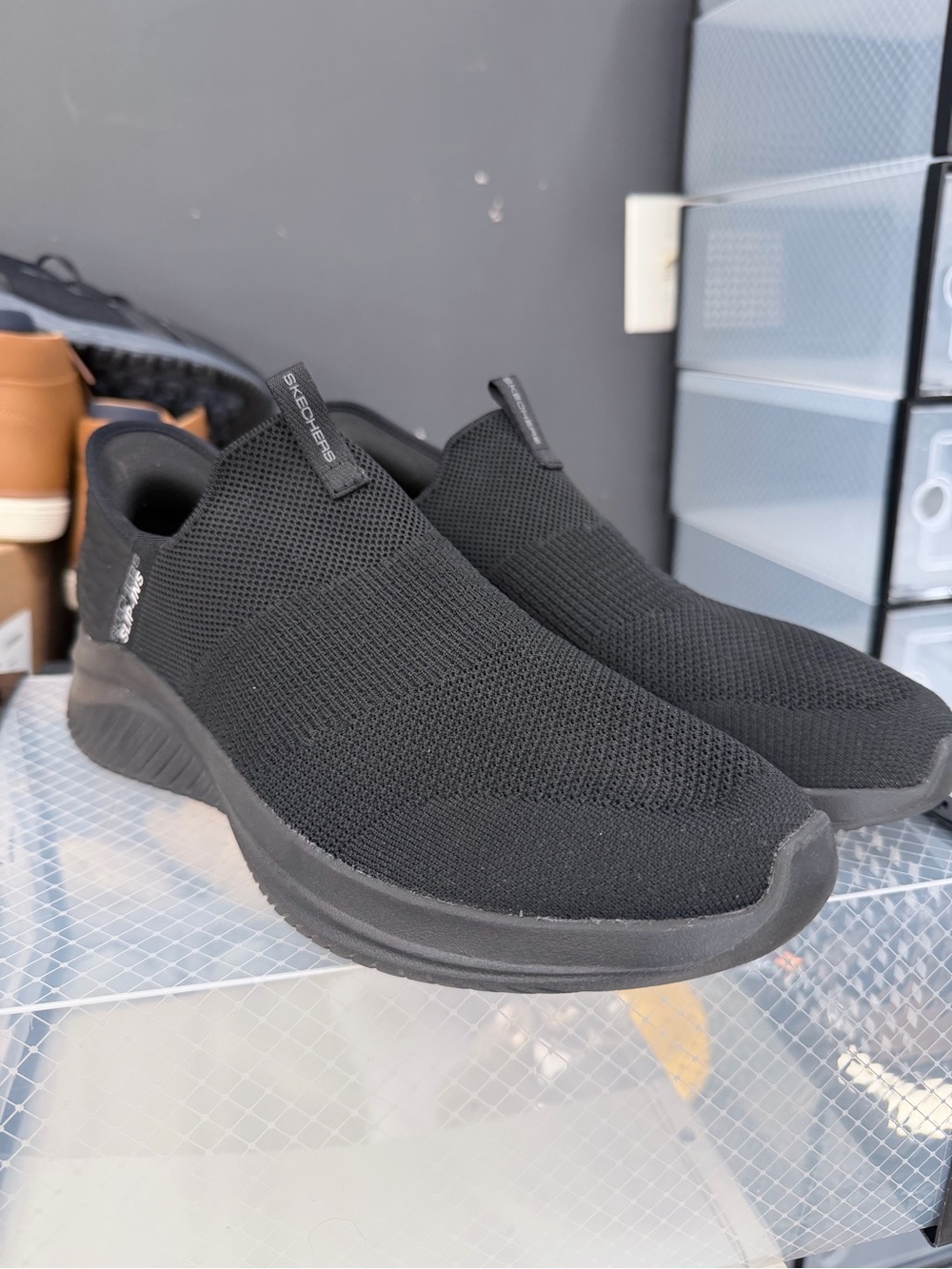 Skechers Men’s Black Slip-On Knit Sneakers